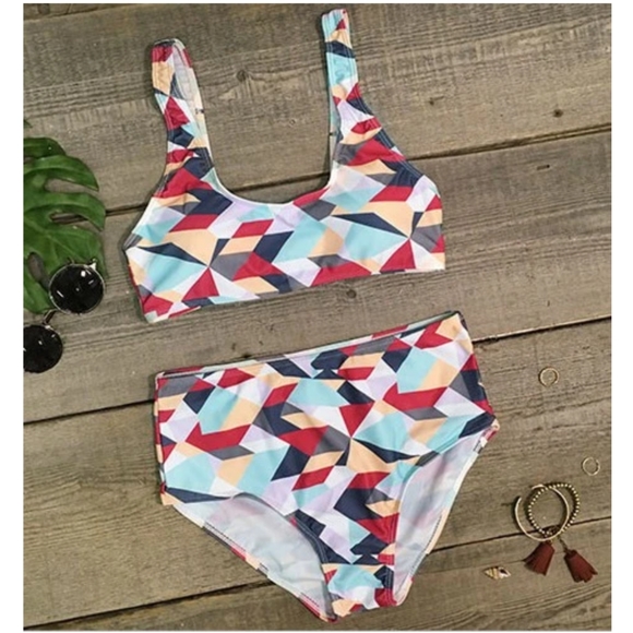Lilly's Closet Colorful Geo Pattern Active Bikini - Picture 4 of 6